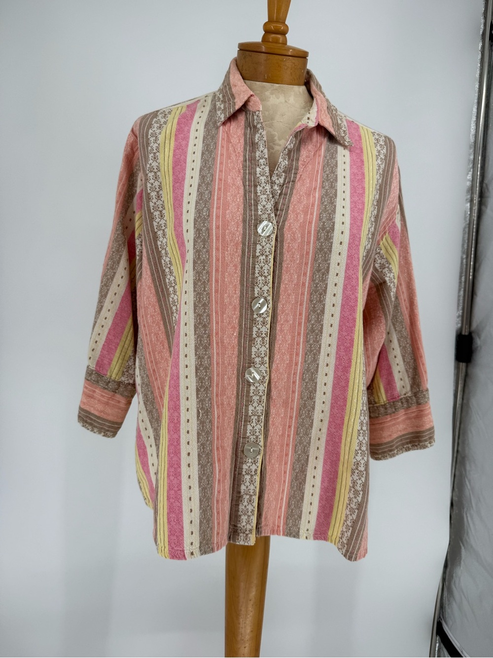 VTG Women’s Cotton 3/4 Sleeve Striped Button Down sz 2x